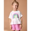 Girls' Summer Suits 2025 New Arrival Kids White Rainbow Pure Cotton Short-Sleeved and Trousers Two-piece Set Baby Girl's Clothing
