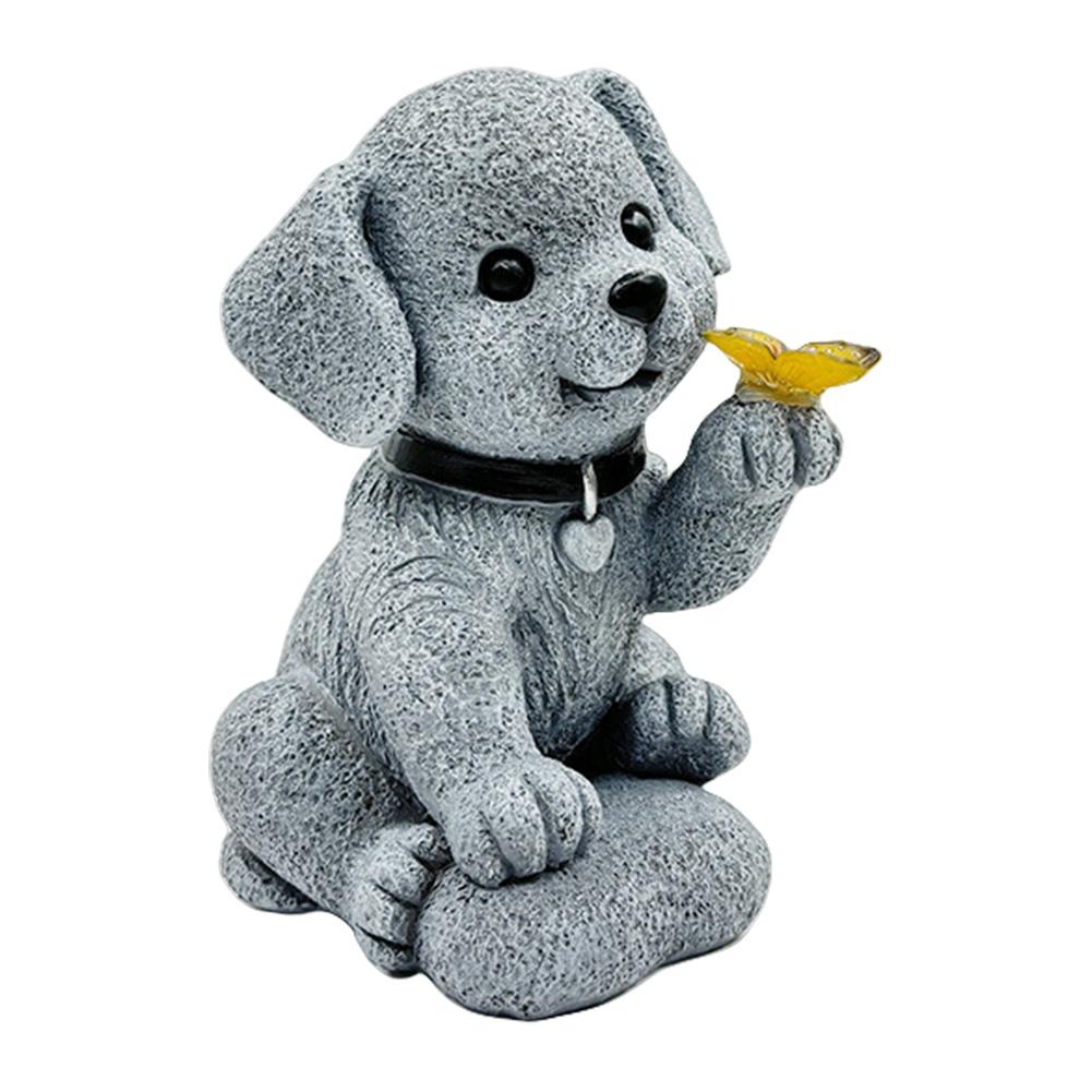 

Солнечная батарея, имитация статуи собаки, смоляная фигурка щенка, держащая бабочку, автоматическое включение для декора двора, лужайки, патио жёлтый