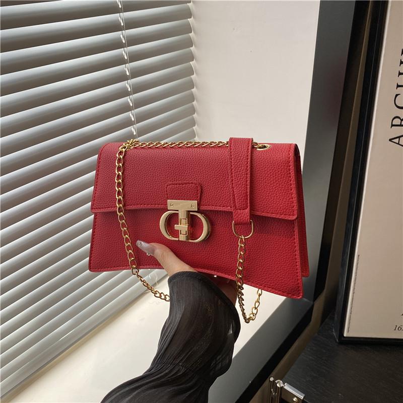 Premium solid color simple retro chain lock women's bag summer new small square bag texture shoulder messenger bag