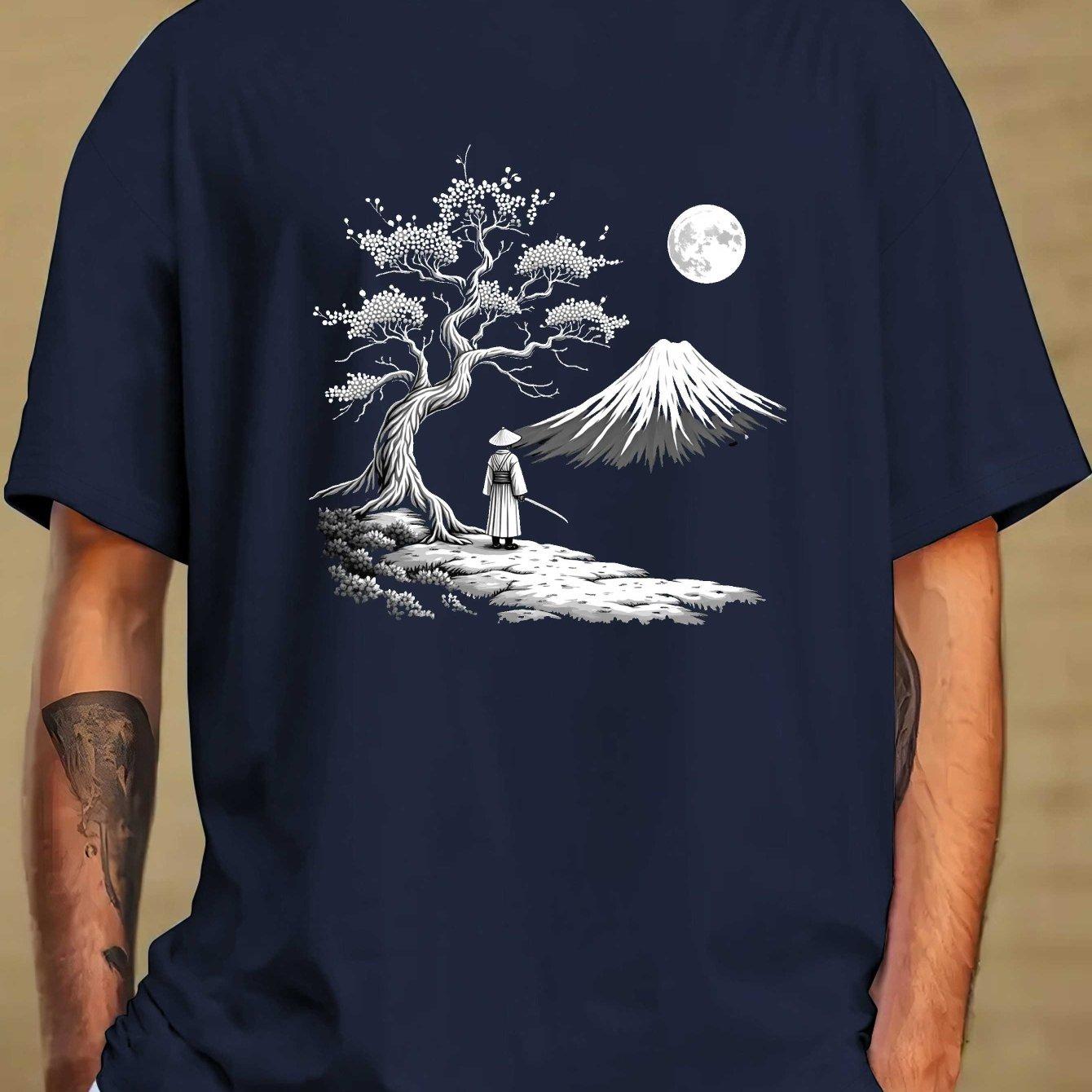 

GILDAN Samurai Under Blossoming Tree Men s T-Shirt - Cotton Comfort Fit Casual Summer Tee with Japanese-Inspired Artwork Soft 4XL
