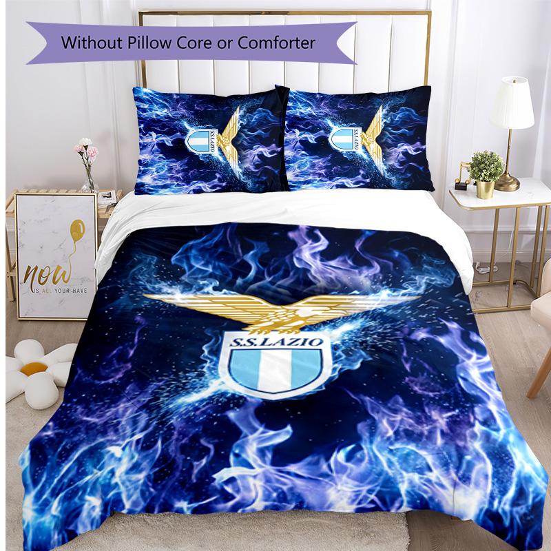 Set Biancheria da Letto 3 Pezzi Stampato Lazio FC Traspirante Copripiumino con Federe Biancheria da Letto Decorativa per Camera da Letto Casa