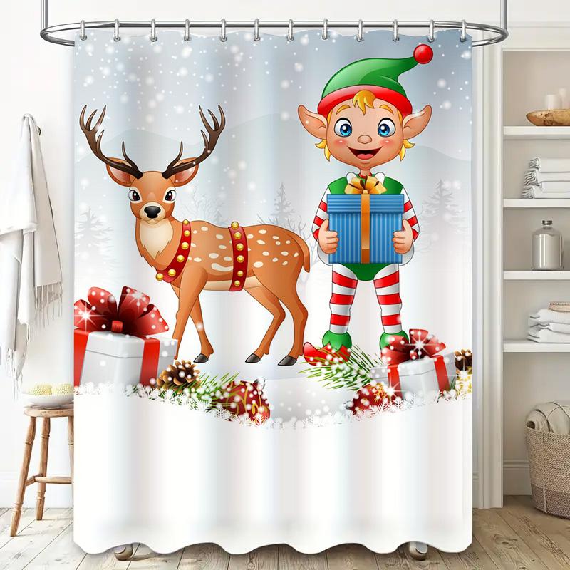 Tu Christmas Deer Shower Curtain Festive Holiday Forest Animals Bathroom Decor Backdrop Waterproof Holiday Home Xmas Gift Idea