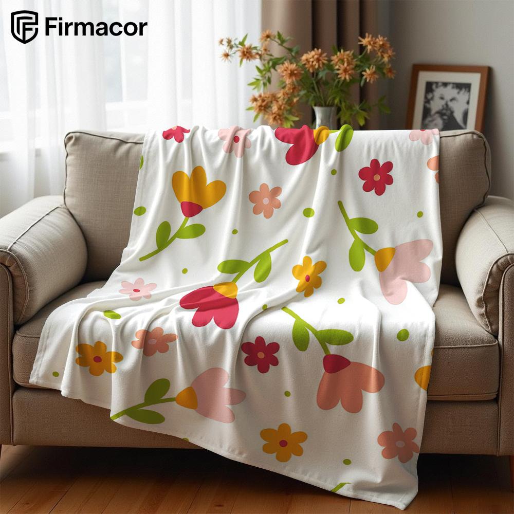 Simple Folk Flower Lightweight Microfiber Soft Christmas Fleece Blanket Warm Cozy Throw for Bed Sofa Office Travel All Season