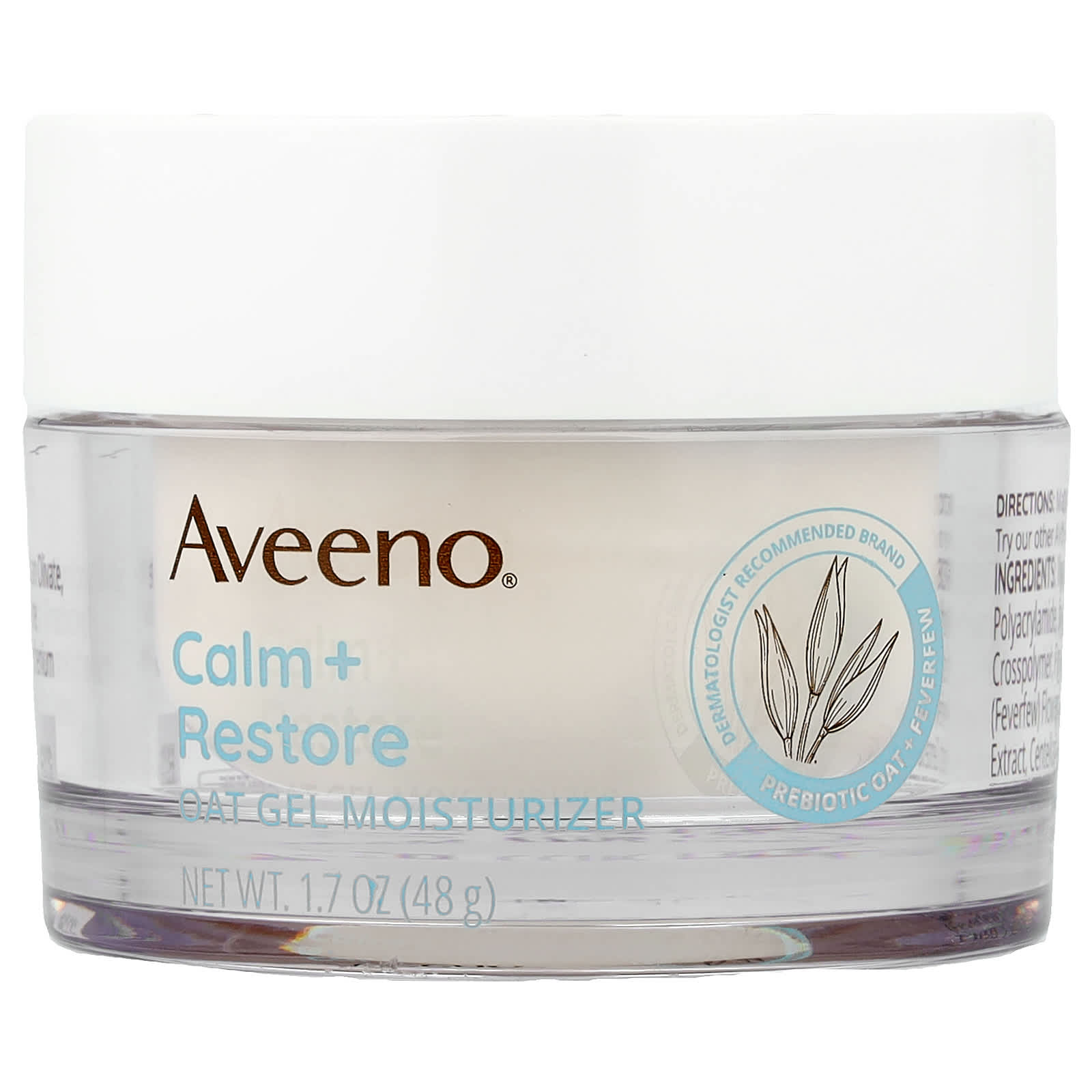 

Aveeno, Calm + Restore, Гель-увлажнитель с овсянкой, Для чувствительной кожи, Без отдушек, 1,7 унции (48 г)