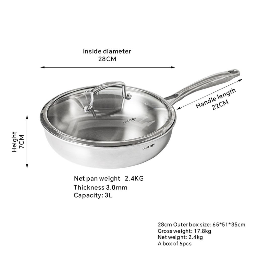 Tri-ply Stainless Steel Frying Pan with Lid 10/11 Inch Large Skillets Induction Chef's Pan, Kitchen Cookware Nonstick