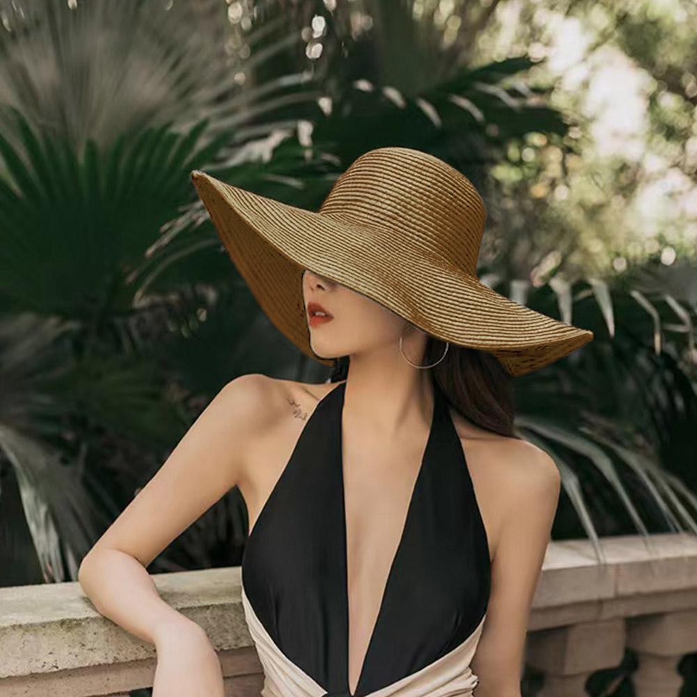 Korean Style Solid Color Wide Brim Sun Hat Women's Beach Straw Hat Foldable Spring Summer UV Protection Fashion Sunshade