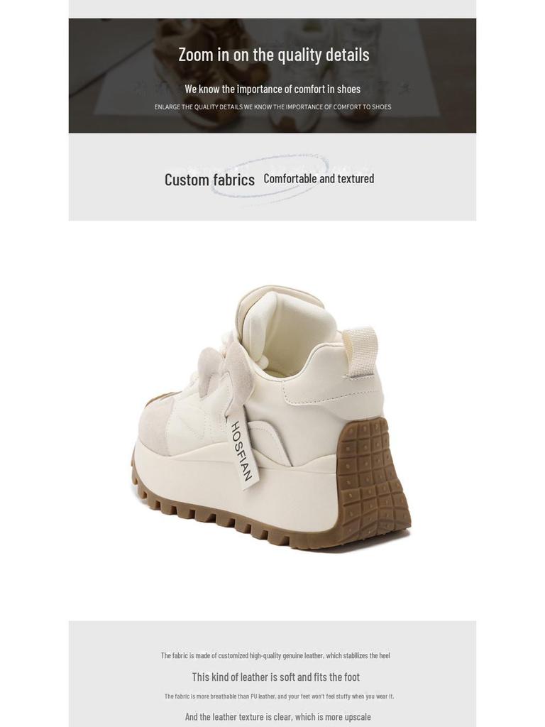 Women's Genuine Leather Thick-Soled Dad Shoes - Versatile, Breathable, Casual Sports Shoes for Spring 2025.