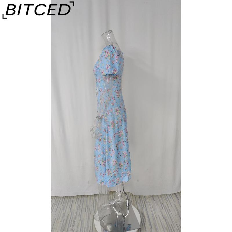 BITCED Women's Dress: Elegant Floral Print Split-Hem Fashionable Resort Strapless Dress