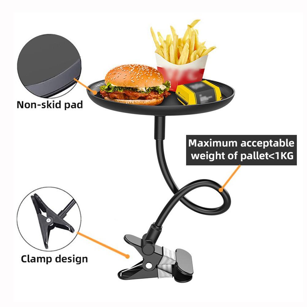 New Car Food Tray Non-Skid Black ABS Organizer Adjustable Mount W/ Clamp Fit for Automobile Snacks Table Bottle Passenger Seat