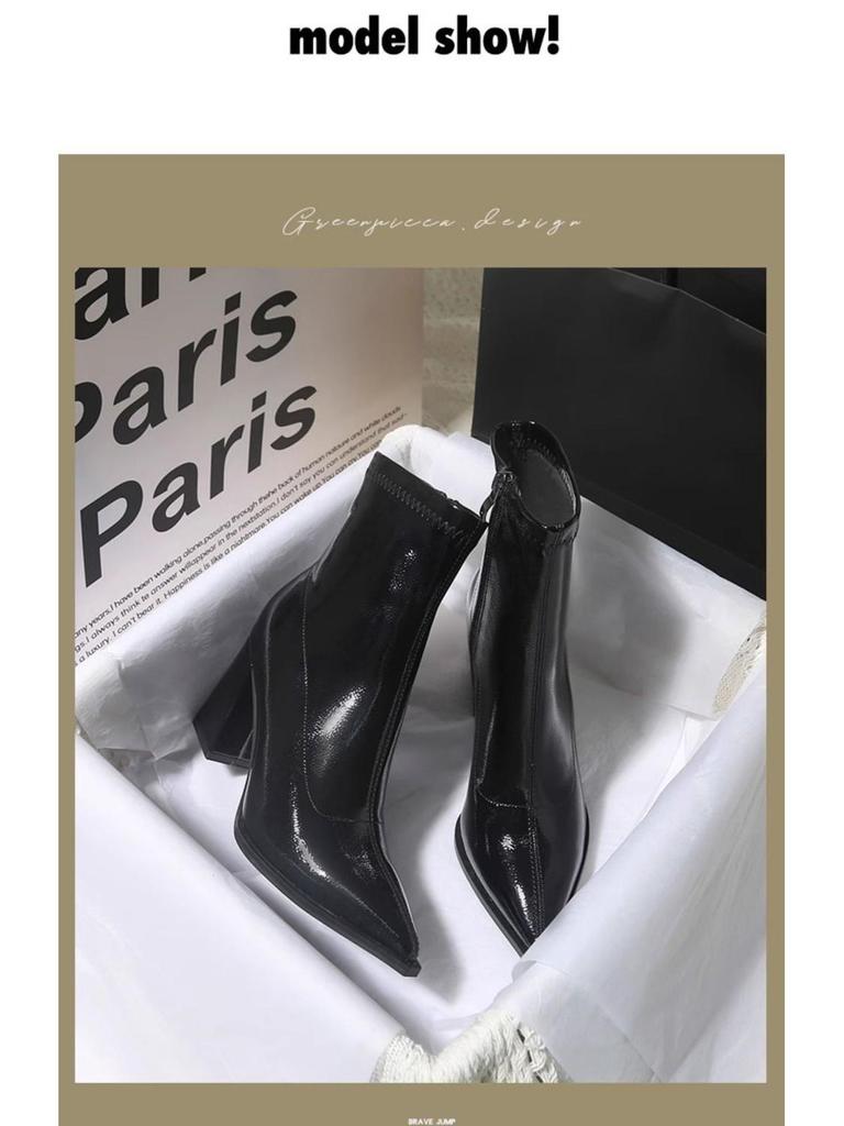 Elegant French Pointed High Heels: Spring/Autumn Korean Ankle Boots 2025, Chunky Heel Short Boots