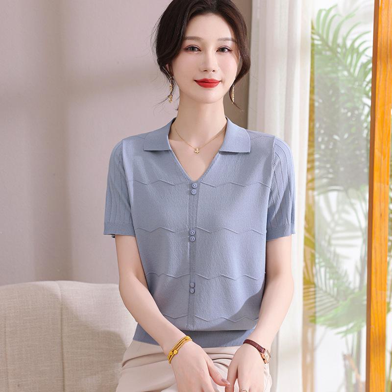 

Женская новая 2025 футболка-поло с коротким рукавом из лиоцелла тенселя - Модная летняя одежда из трикотажа «ледяной шелк» 3XL for 130-145 lbs