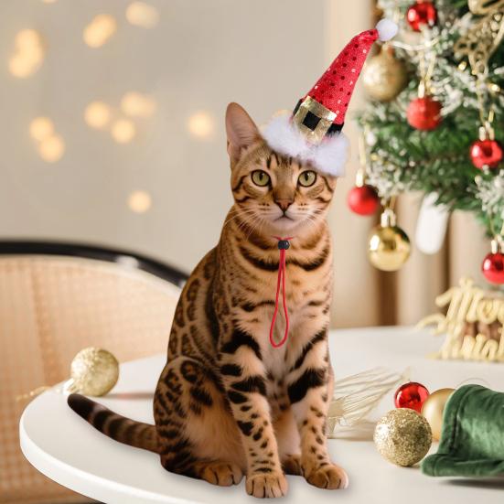 Yousheng Pet Christmas Hat Cats Red Xmas Hat Santa Hat with Glittery Polka Dots for Cats And Dogs Festive Dress-up Photo Prop