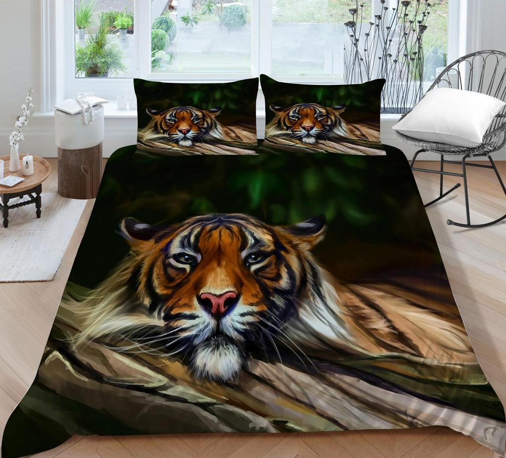 3D Tiger Pattern Quilt Cover Home Bedding Set AU Full Size Single/Double Home Decoration