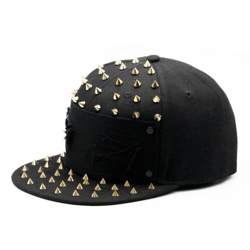 Unisex Punk Style Baseball Cap With Spiked Rivet Embroidery Patch Flat Brim Hip Hop Streetwear Hat