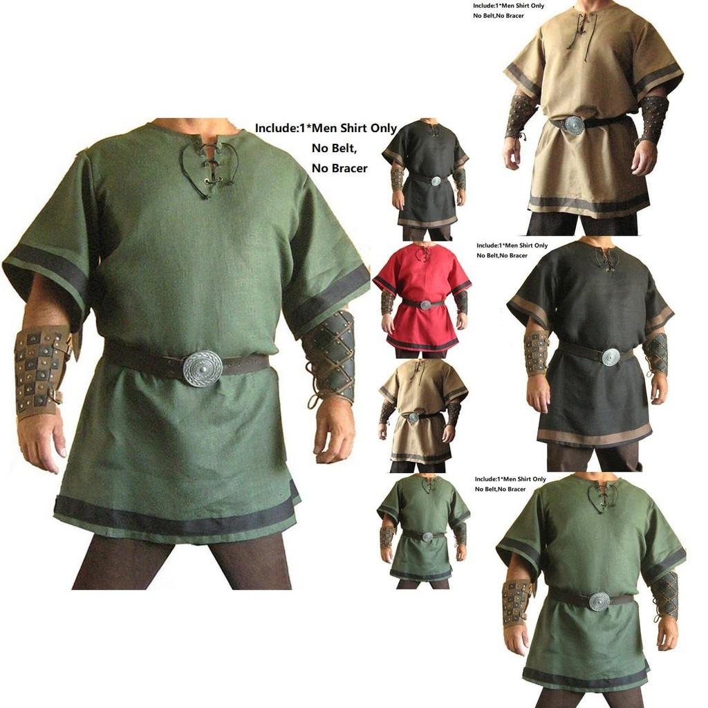 Costume Vichingo Normanno Medievale Maglietta a Maniche Corte per Feste di Halloween