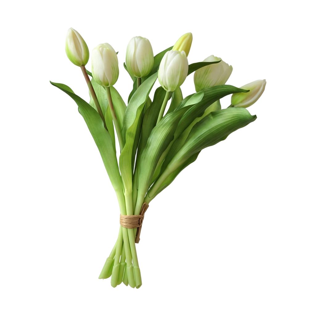 Artificial Soft Rubber Bouquet, 7-Head Short-Stem Fake Tulips, Home Living Room Decor Faux Flowers