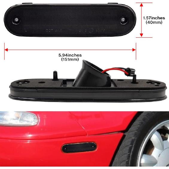 4/Pcs Front/Rear Miata LED Side Marker Lamp Lights for 1990-1997 Mazda Miata MX-5/1999-2005 Mazda Miata MX5 Black Smoked Lens Driver/Passenger