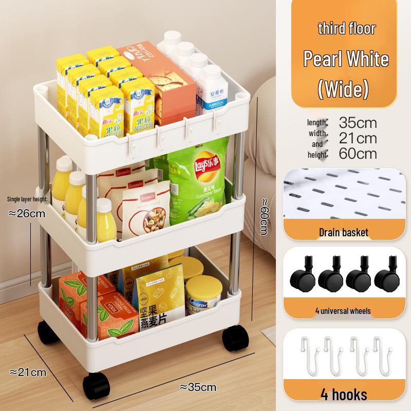 Multi-Layer Movable Storage Rack for Bathroom, Kitchen, or Bedroom