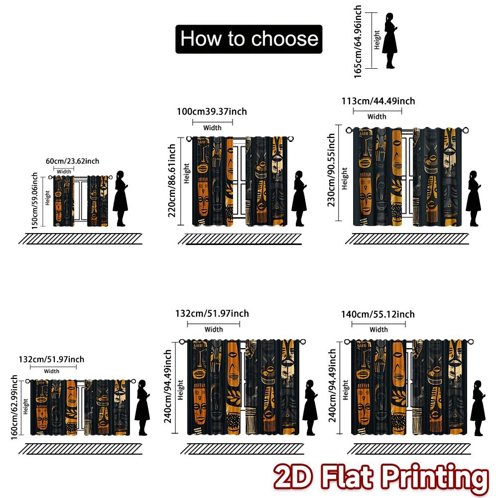 2D flat printing 2pcs Curtain Window Curtains Tribal Mask Art Digital Printed Polyester Drapes Family Party Decoration Perfect