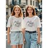 Women's Graphic Print Round Neck T-Shirt - Spring Summer Casual Short Sleeve Top, Machine Washable Matching Couple Tee for Women, Ladies T Shirts