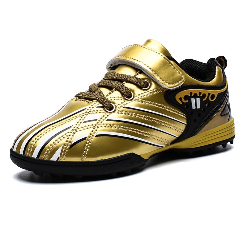 High-Quality Gold Children's Soccer Shoes Low Hook-Loop Futsal Shoes For Kids Lightweight Anti-Skid Football Training Shoes Boy