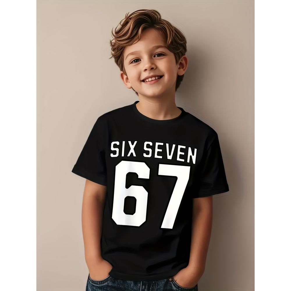 67 Six Seven Italian Brain Rot Math Joke T-Shirt Funny Casual Short Sleeve Round Neck Tops Summer Comfortable Children's T-Shirt