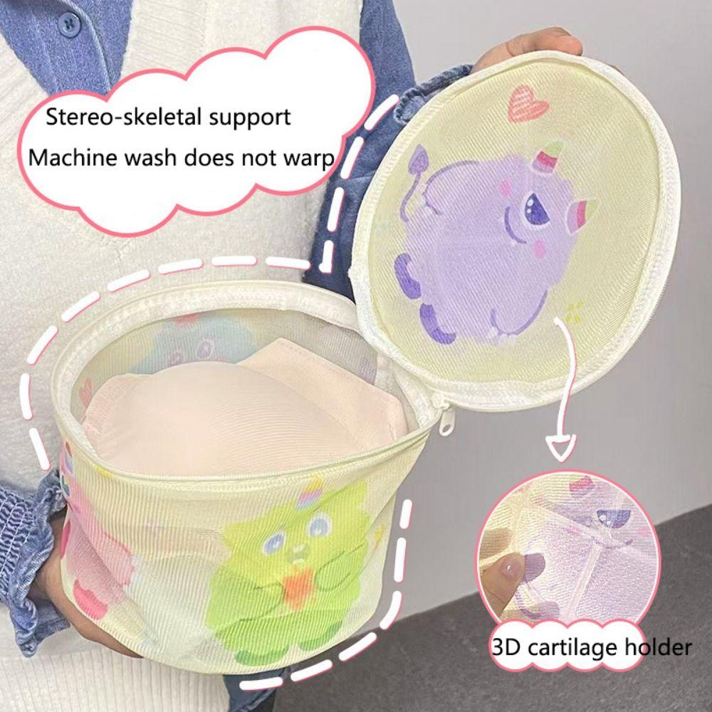 4Pcs Cute Mesh Laundry Bags Set Auto-lock Zipper Portable Clothing Pouch  Home