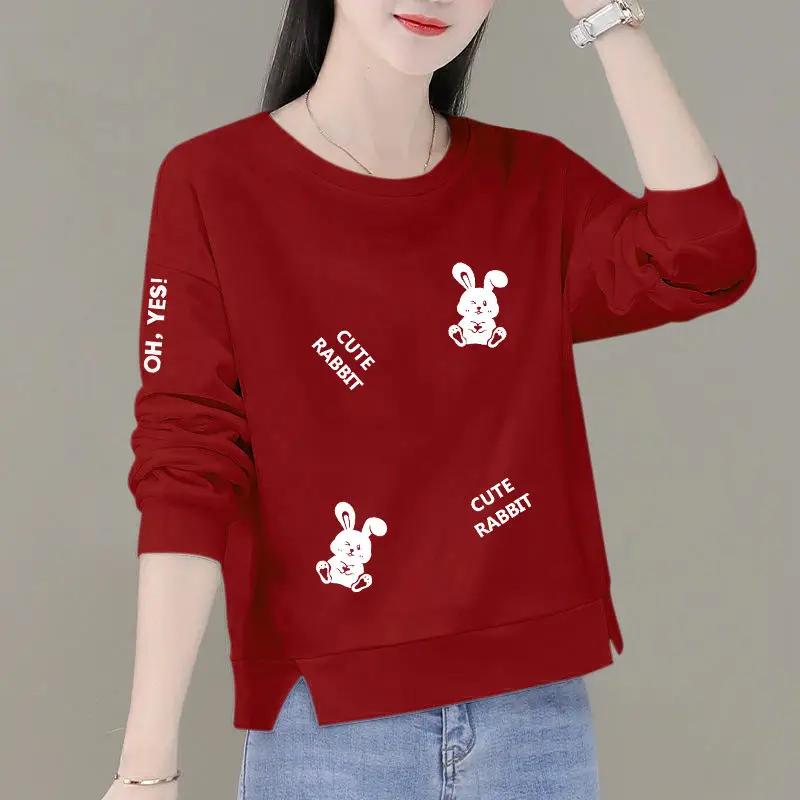 Women Korean Loose Base Shirt Short Top Pure Cotton Spring Autumn New Sweatshirt