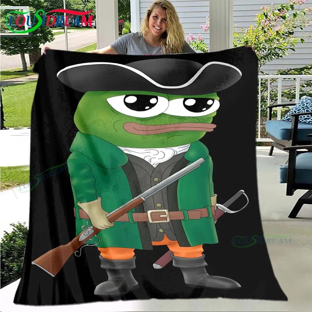 Cartoon Frog Pepe  Printed Four Season Blanket Sofa Cover Travel Bed Plush Office Break Blanket Birthday Gift Picnic Blanket