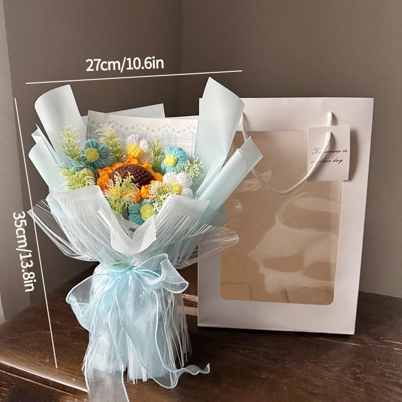 Mother'S Day Crochet Bouquet Finished Hand-Woven Artificial Flower Graduation Season Girl Friends Birthday Bouquet With Gift Bag