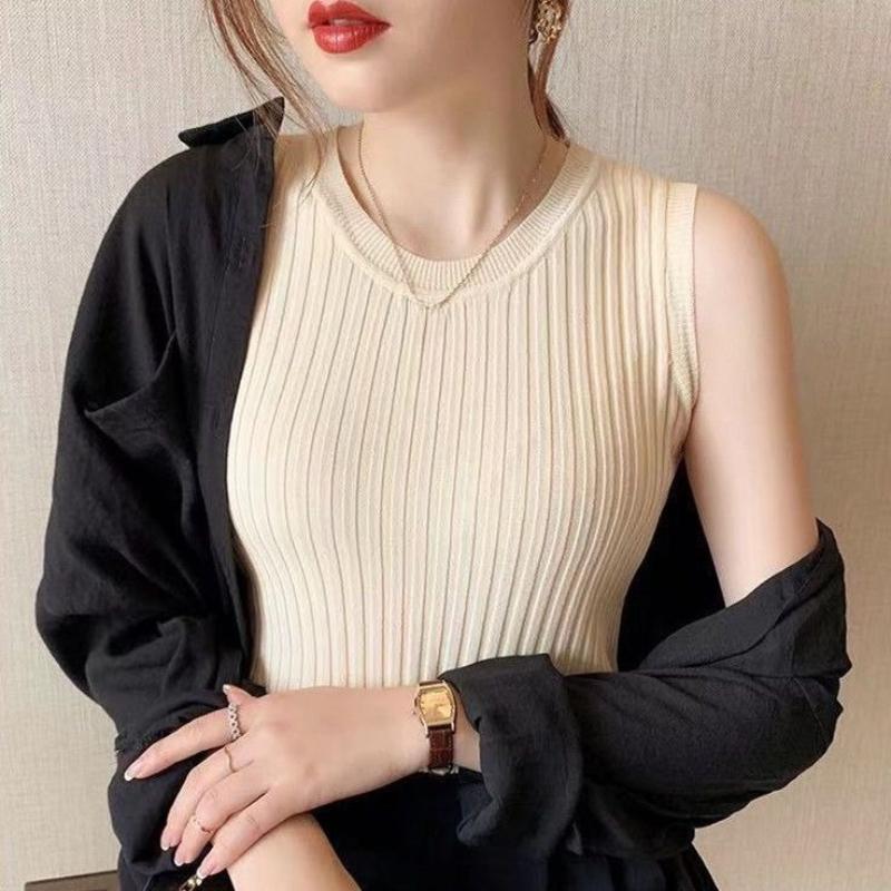 Women's Solid Color Ice Silk Knit Cami Top Summer Short Sleeveless Vest Slim Fit Sexy Tank Tops