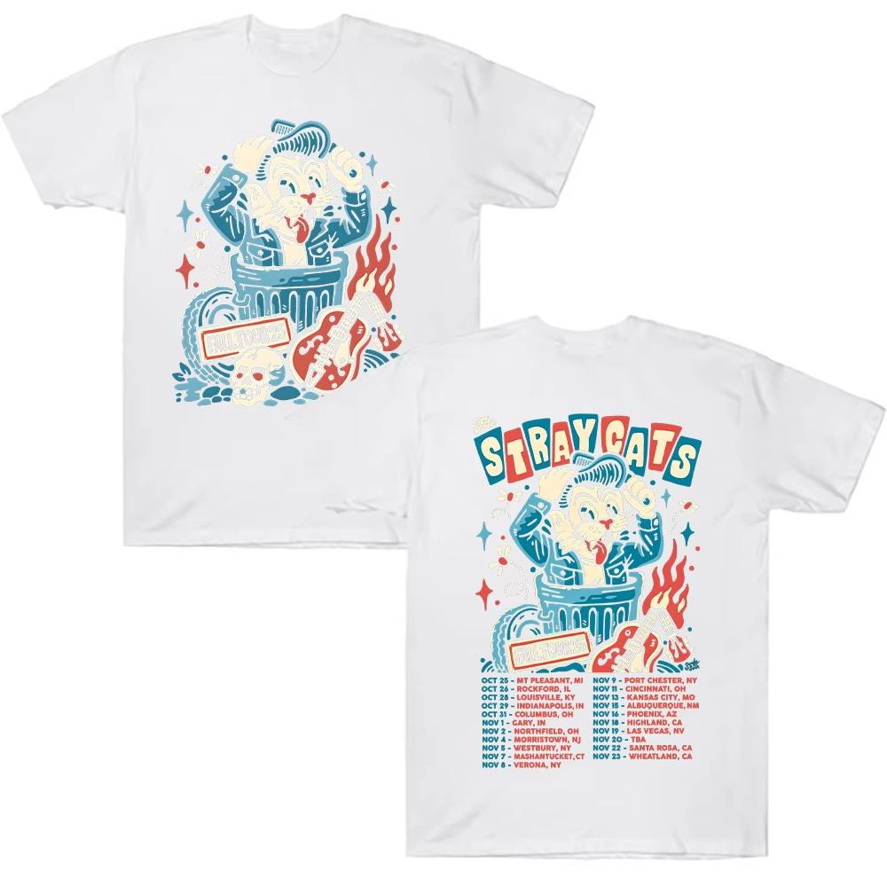 The Stray Cats Podzimní turné 2025 Tričko Rocková kapela Stray Cats Grafická trička Dámská Pánská Vysoce kvalitní bavlněné oblečení Streetwear Top