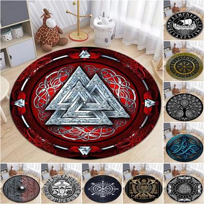 1Pc Viking Theme Printed Circular Carpet, Home Door Mat, Outdoor Travel Protection Carpet A10