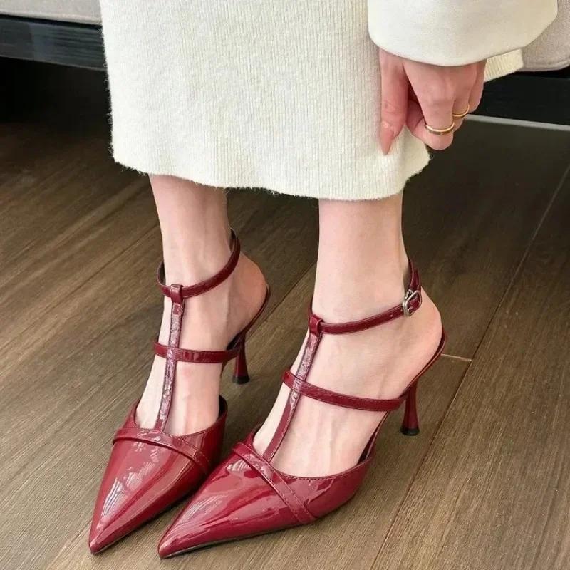 Shoes Heels Blue Pumps 2024 Pointed Wedge Sandals Ladies Slingback Orange Retro Straps Beige Latest Low Casual Women Shoes Pumps