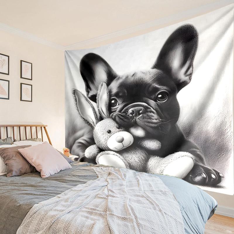 French Bulldog With Rose Tapestry Room Decoration Wall Hanging for Living Room Bedroom, Dormitory, Birthday and Christmas Gifts
