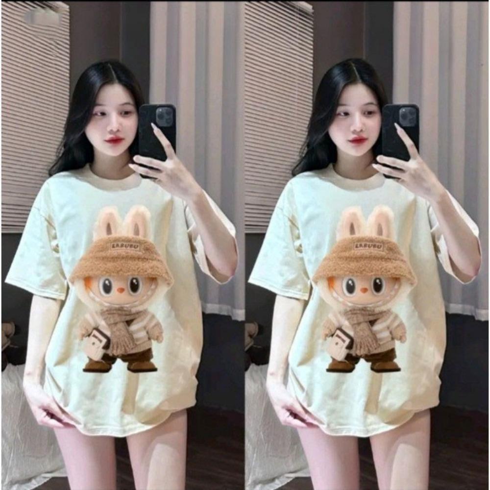 

Летняя свободная футболка унисекс с короткими рукавами для мужчин/женщин LABUBU Printed Top M бежевый