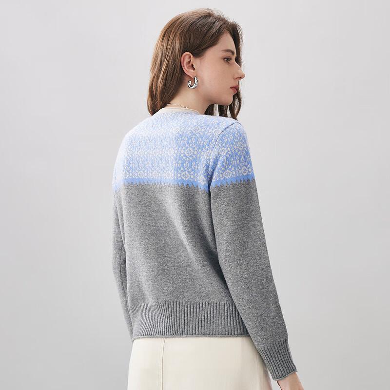 Komengboka Women's Round Neck Fair Isle Wool Cardigan