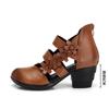 Comemore Genuine Leather Chunky-Heel Women's Sandals Flower High Heels Luxury Summer Sandal for Women 2025 High-heeled Shoes Red