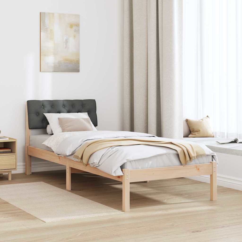 Brown and Dark Gray Bed Frame 75 x 190 cm Solid Pine Wood