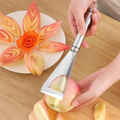 Coltello da intaglio per frutta triangolare in acciaio inossidabile Piatto da frutta Triangolo per artefatto Coltello per verdure Utensile da cucina con lama da intaglio antiscivolo