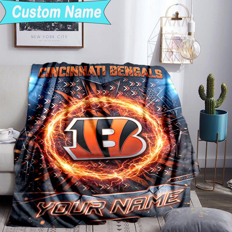 Custom Name Blanket Cincinnati-Bengals Helmet Blanket Bedding Blanket for Travel, Camping, Living Rooms, Offices, Sofas, Fan Christmas gift