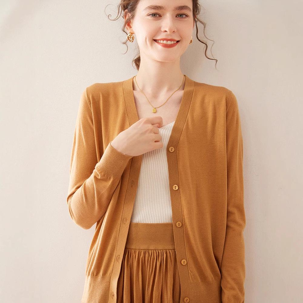 Women's Fine-Spun V-Neck Cashmere Cardigan - Lightweight, Versatile, and Perfect for Early Spring and Summer