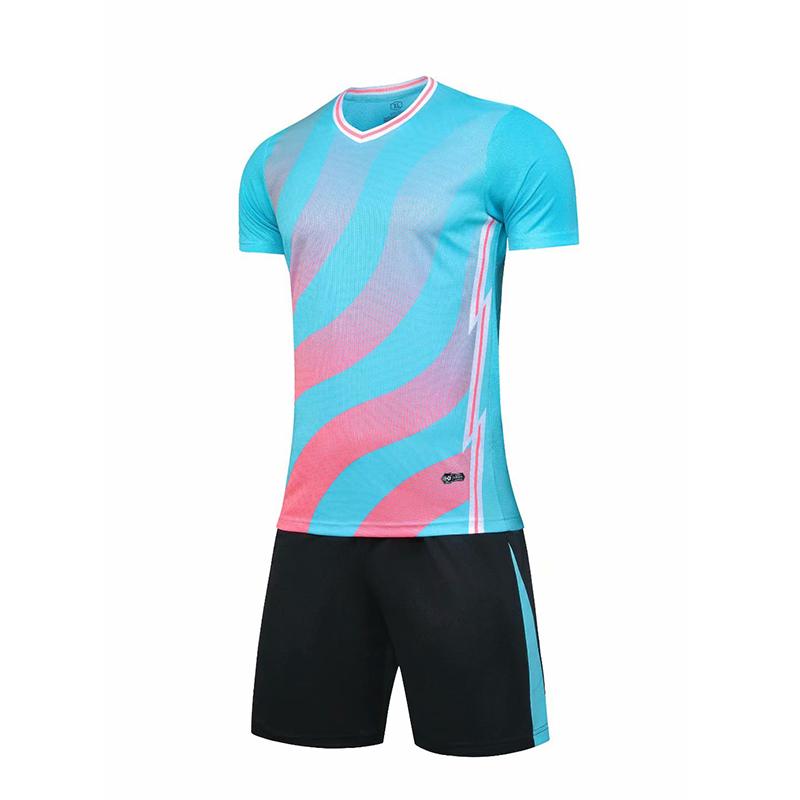 Men Short Sleeve Red Soccer Jersey Set Navy Adult Football Uniform Boy Pink Kids Soccer Shirt Cust