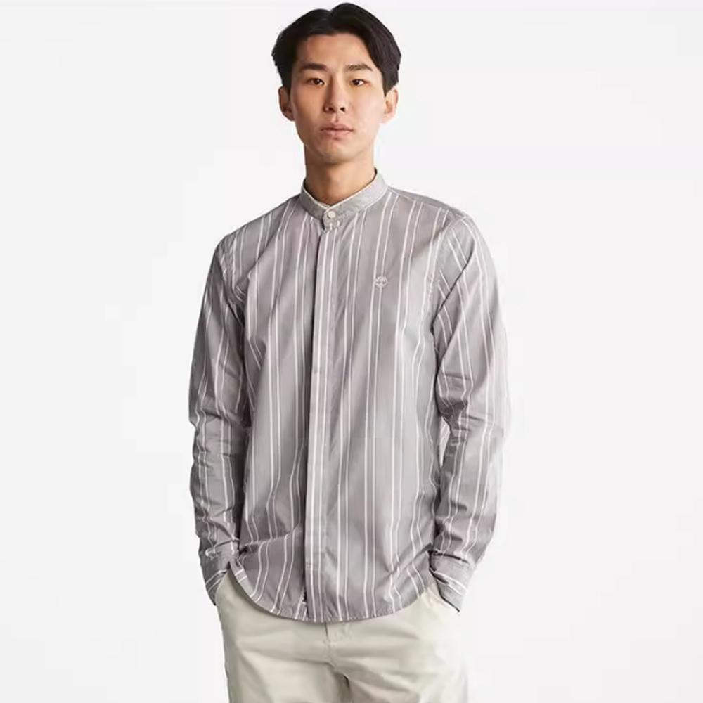 Timberland Business Casual Striped Stand Collar Single-Breasted Long Sleeve Shirt Men shirts Griffin-Gray A26DZ-CP1