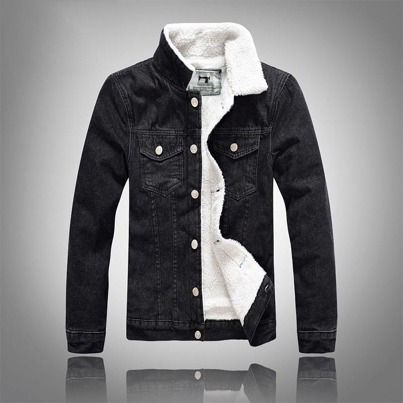 Men's Winter Plus Size Light Color Lamb Wool Denim Coat Slim Fit Thickened Fleece Jacket Warm Outerwear