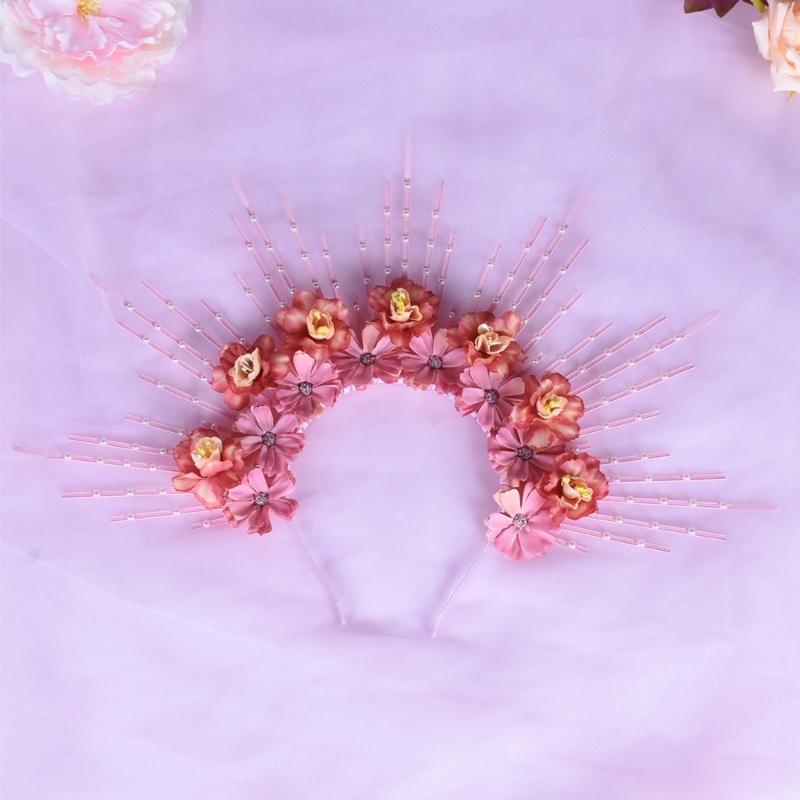 Charming Flower Crowns Headpiece Traditional Chinese Flowers Hair Accessory Eye Catching Floral Headband Ornament