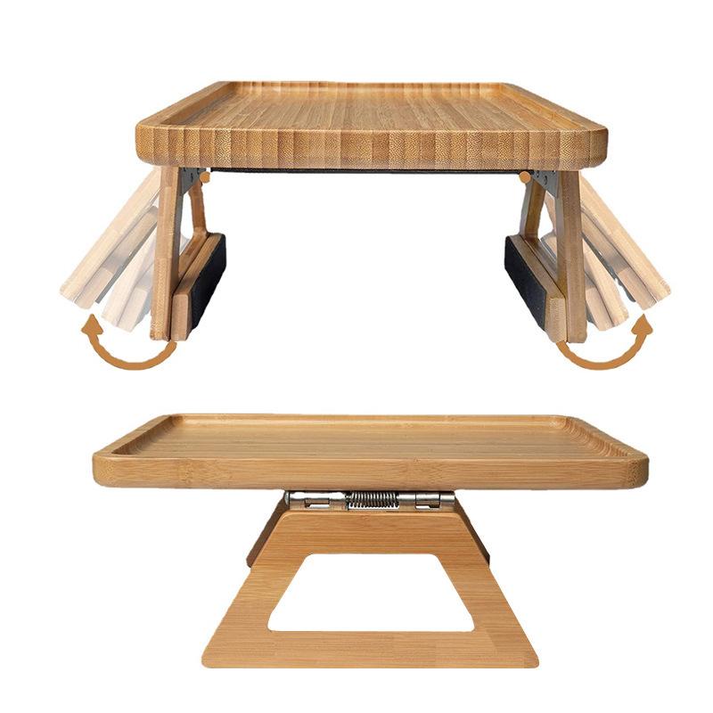 New Chinese Style Bamboo Folding Tray Anti Slip Tea Tray Sofa Armrest Table Space Saving Cheese Plate