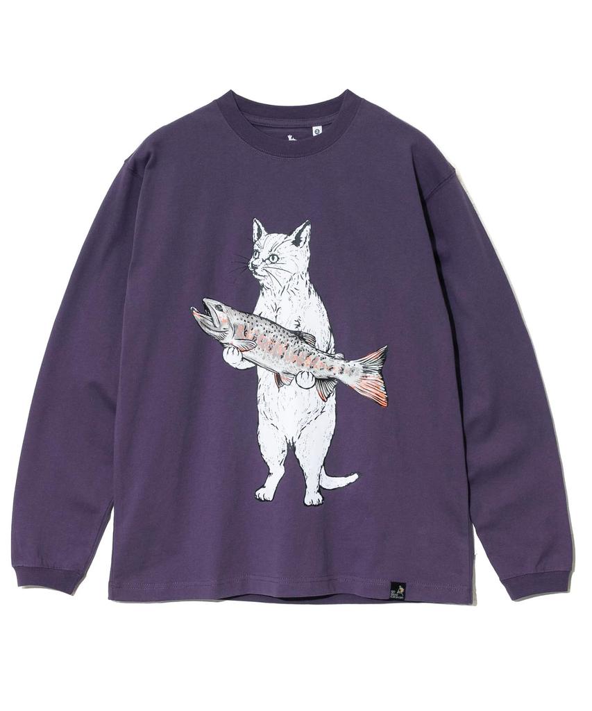 [go slow caravan] 341902 USA/C Iwana Cat Print Long Sleeve T-Shirt, Violet, Medium