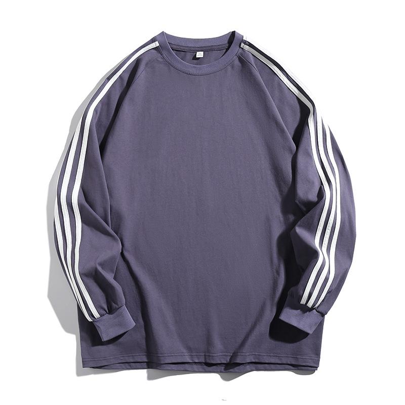 

Мужская футболка весна-осень в полоску с длинным рукавом, свободная рубашка с круглым вырезом L фиолетовый