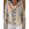 Women S Printed Button Knit Hooded Cardigan Sweatshirt Casual Loose Outerwear